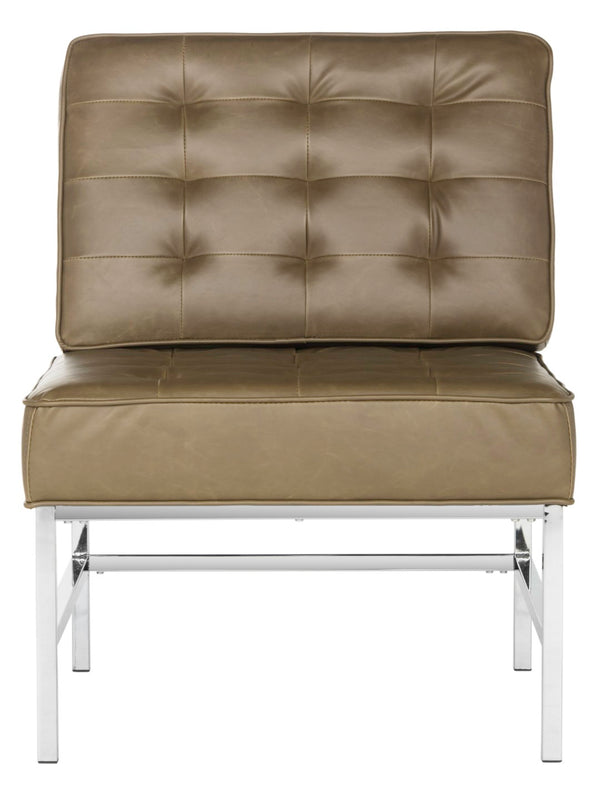 Safavieh Ansel Stylish Tufted Leather Accent Chair With Chrome Legs - Perfect For Modern Living Spaces & Offices FOX6268A