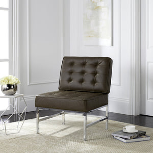 Safavieh Ansel Stylish Tufted Leather Accent Chair With Chrome Legs - Perfect For Modern Living Spaces & Offices FOX6268A