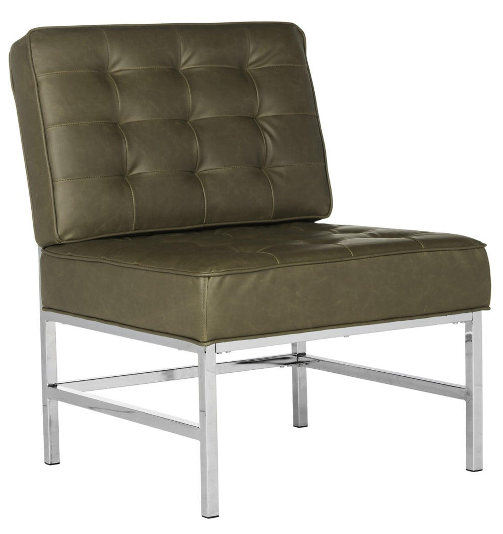 Safavieh Ansel Stylish Tufted Leather Accent Chair With Chrome Legs - Perfect For Modern Living Spaces & Offices FOX6268A