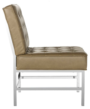 Safavieh Ansel Stylish Tufted Leather Accent Chair With Chrome Legs - Perfect For Modern Living Spaces & Offices FOX6268A