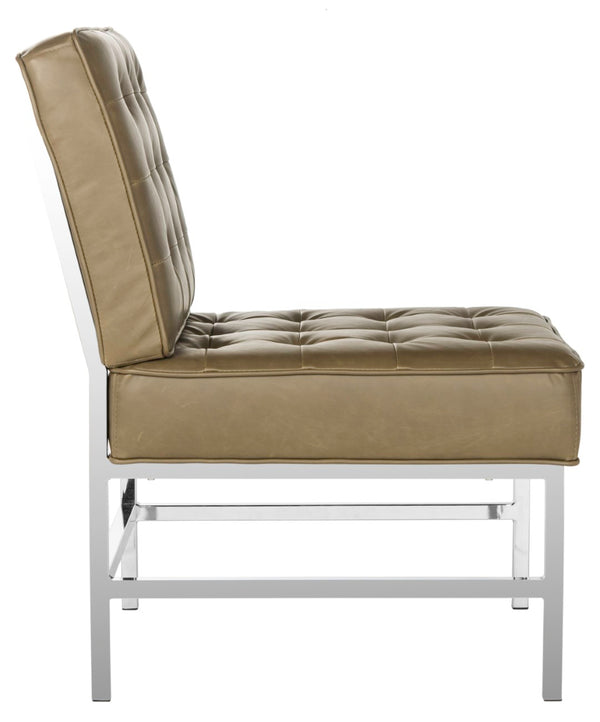 Safavieh Ansel Stylish Tufted Leather Accent Chair With Chrome Legs - Perfect For Modern Living Spaces & Offices FOX6268A