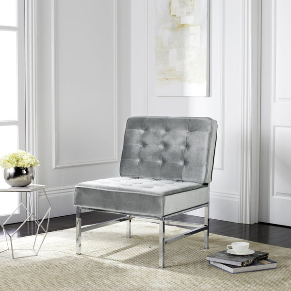 Safavieh Ansel Modern Tufted Linen Accent Chair With Chrome Legs - Stylish Seating For Living Spaces & Offices FOX6268C