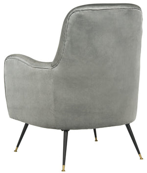 Safavieh Noelle Chic Light Grey Velvet Mid Century Accent Chair With Gold-Capped Legs For Stylish Spaces FOX6269A