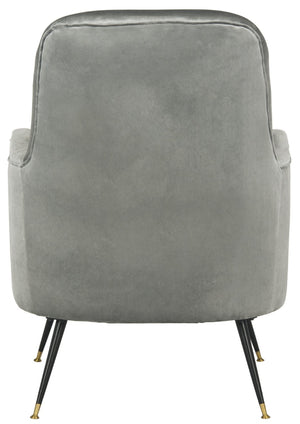 Safavieh Noelle Chic Light Grey Velvet Mid Century Accent Chair With Gold-Capped Legs For Stylish Spaces FOX6269A