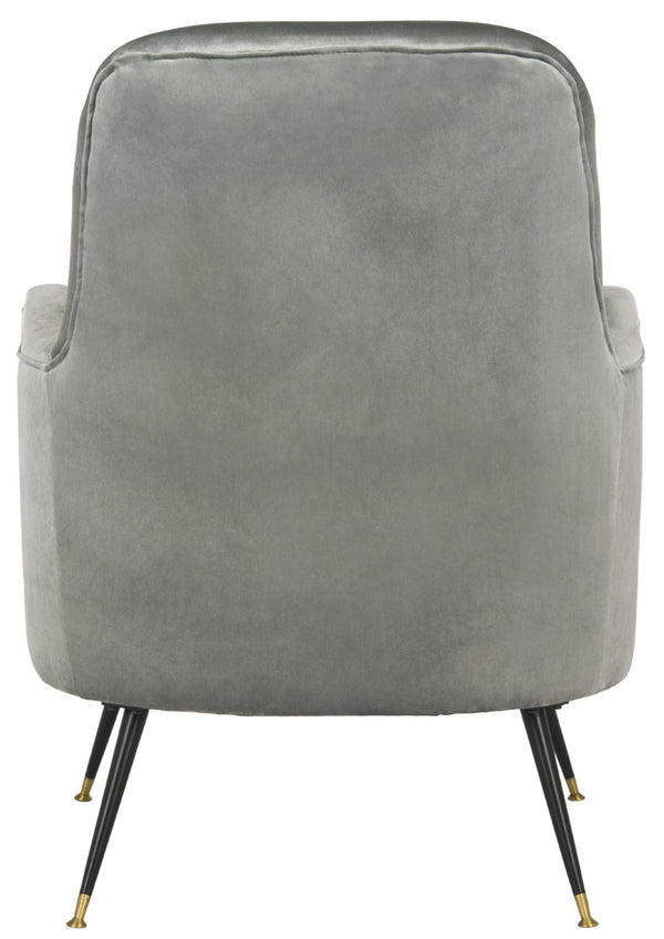 Safavieh Noelle Chic Light Grey Velvet Mid Century Accent Chair With Gold-Capped Legs For Stylish Spaces FOX6269A