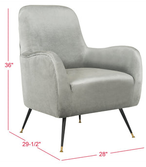 Safavieh Noelle Chic Light Grey Velvet Mid Century Accent Chair With Gold-Capped Legs For Stylish Spaces FOX6269A