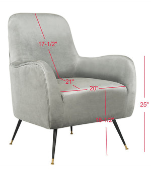 Safavieh Noelle Chic Light Grey Velvet Mid Century Accent Chair With Gold-Capped Legs For Stylish Spaces FOX6269A