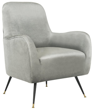 Safavieh Noelle Chic Light Grey Velvet Mid Century Accent Chair With Gold-Capped Legs For Stylish Spaces FOX6269A