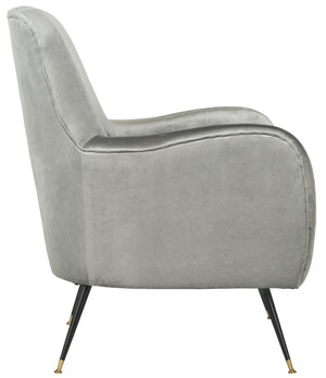 Safavieh Noelle Chic Light Grey Velvet Mid Century Accent Chair With Gold-Capped Legs For Stylish Spaces FOX6269A