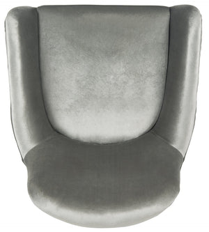 Safavieh Noelle Chic Light Grey Velvet Mid Century Accent Chair With Gold-Capped Legs For Stylish Spaces FOX6269A