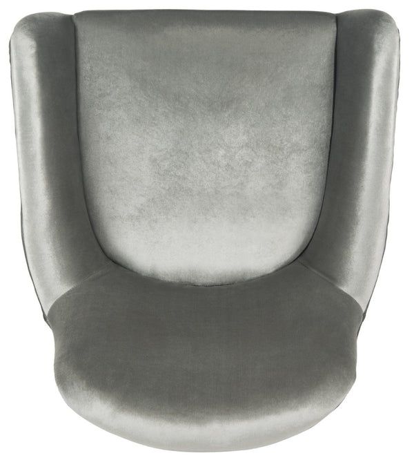 Safavieh Noelle Chic Light Grey Velvet Mid Century Accent Chair With Gold-Capped Legs For Stylish Spaces FOX6269A
