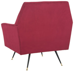 Safavieh Nynette Retro Mid-Century Accent Chair In Luxurious Maroon Velvet With Gold-Capped Legs For Style FOX6270A