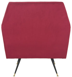 Safavieh Nynette Retro Mid-Century Accent Chair In Luxurious Maroon Velvet With Gold-Capped Legs For Style FOX6270A