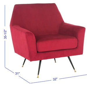 Safavieh Nynette Retro Mid-Century Accent Chair In Luxurious Maroon Velvet With Gold-Capped Legs For Style FOX6270A