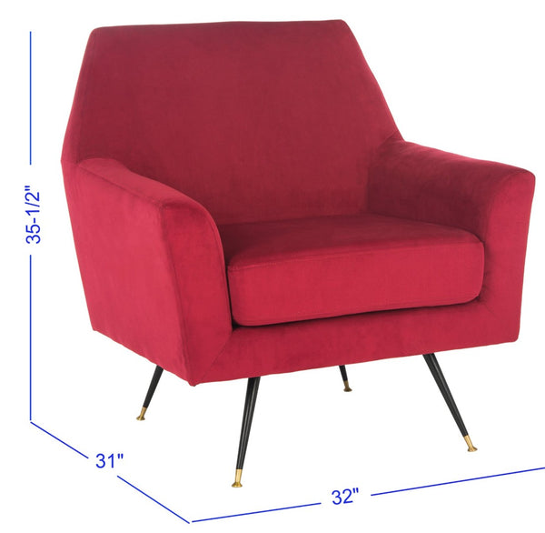 Safavieh Nynette Retro Mid-Century Accent Chair In Luxurious Maroon Velvet With Gold-Capped Legs For Style FOX6270A