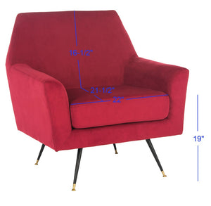 Safavieh Nynette Retro Mid-Century Accent Chair In Luxurious Maroon Velvet With Gold-Capped Legs For Style FOX6270A
