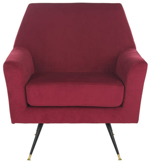 Safavieh Nynette Retro Mid-Century Accent Chair In Luxurious Maroon Velvet With Gold-Capped Legs For Style FOX6270A