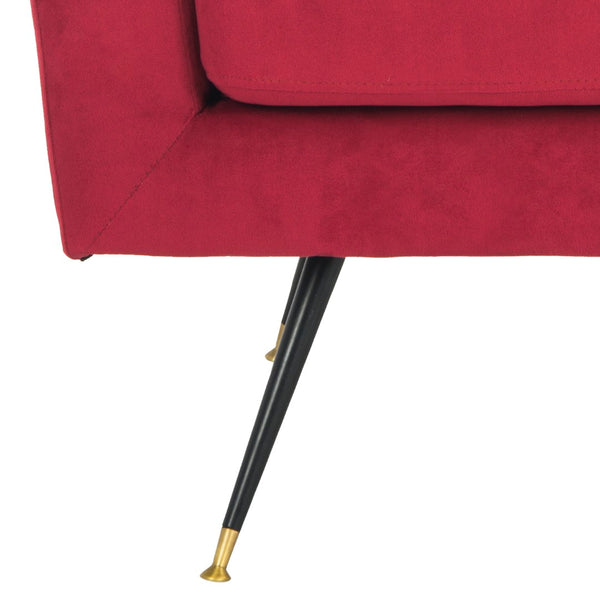 Safavieh Nynette Retro Mid-Century Accent Chair In Luxurious Maroon Velvet With Gold-Capped Legs For Style FOX6270A