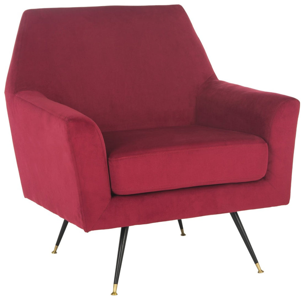 Safavieh Nynette Retro Mid-Century Accent Chair In Luxurious Maroon Velvet With Gold-Capped Legs For Style FOX6270A