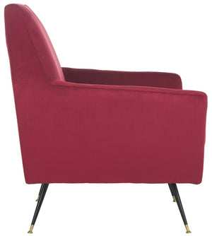 Safavieh Nynette Retro Mid-Century Accent Chair In Luxurious Maroon Velvet With Gold-Capped Legs For Style FOX6270A
