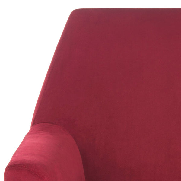 Safavieh Nynette Retro Mid-Century Accent Chair In Luxurious Maroon Velvet With Gold-Capped Legs For Style FOX6270A