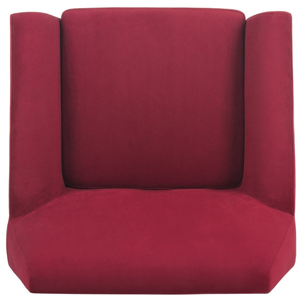 Safavieh Nynette Retro Mid-Century Accent Chair In Luxurious Maroon Velvet With Gold-Capped Legs For Style FOX6270A