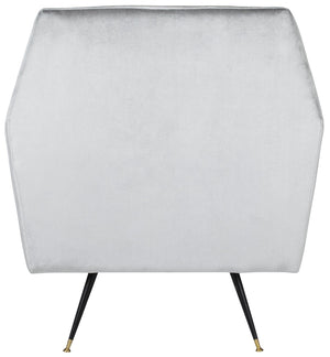 Safavieh Nynette Luxurious Light Grey Velvet Retro Mid-Century Accent Chair With Gold-Capped Legs FOX6270B