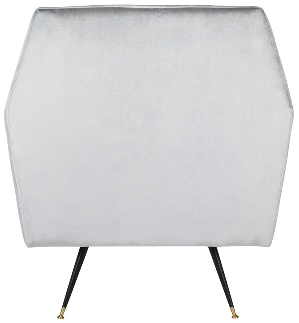 Safavieh Nynette Luxurious Light Grey Velvet Retro Mid-Century Accent Chair With Gold-Capped Legs FOX6270B