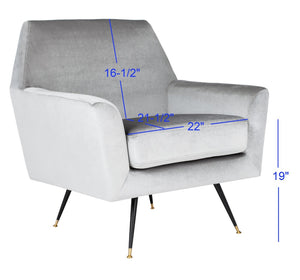 Safavieh Nynette Luxurious Light Grey Velvet Retro Mid-Century Accent Chair With Gold-Capped Legs FOX6270B