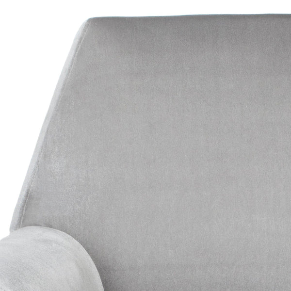 Safavieh Nynette Luxurious Light Grey Velvet Retro Mid-Century Accent Chair With Gold-Capped Legs FOX6270B