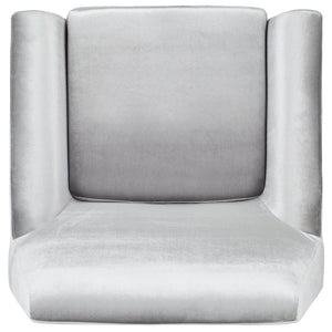Safavieh Nynette Luxurious Light Grey Velvet Retro Mid-Century Accent Chair With Gold-Capped Legs FOX6270B