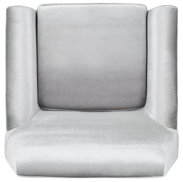Safavieh Nynette Luxurious Light Grey Velvet Retro Mid-Century Accent Chair With Gold-Capped Legs FOX6270B