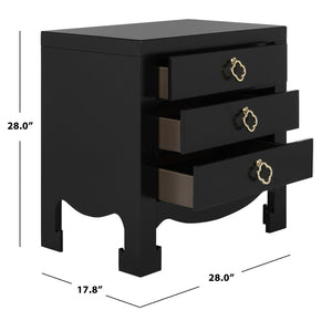 Safavieh Nero Modern 3-Drawer Nightstand With Elegant Curves, Brass Accents & Generous Storage Solution FOX6274A