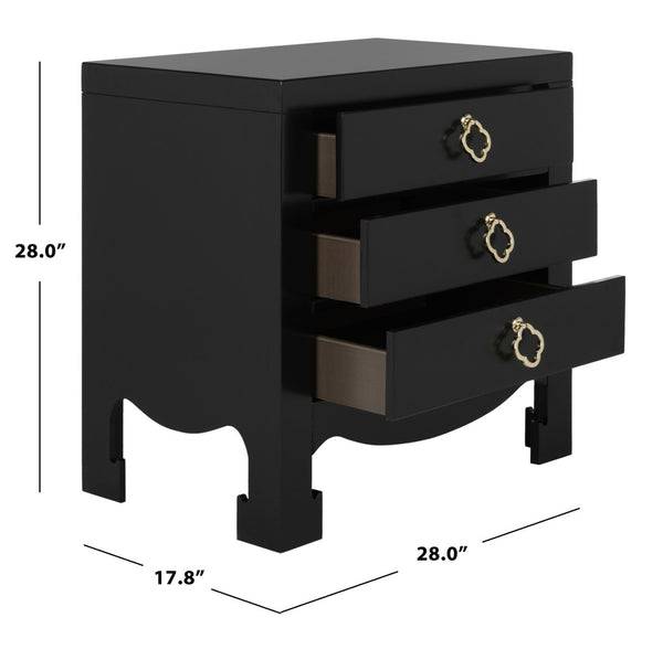 Safavieh Nero Modern 3-Drawer Nightstand With Elegant Curves, Brass Accents & Generous Storage Solution FOX6274A
