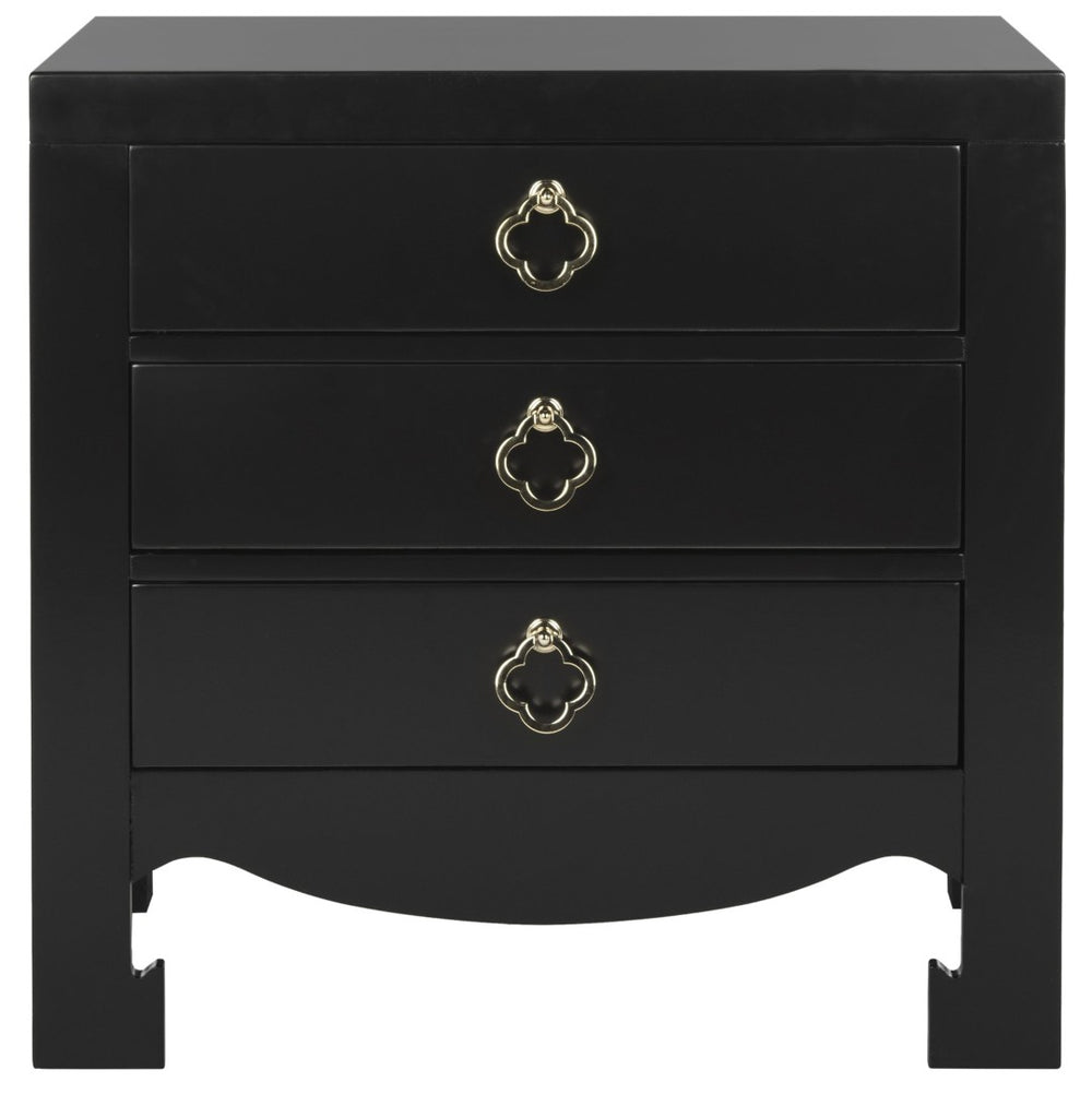 Safavieh Nero Modern 3-Drawer Nightstand With Elegant Curves, Brass Accents & Generous Storage Solution FOX6274A