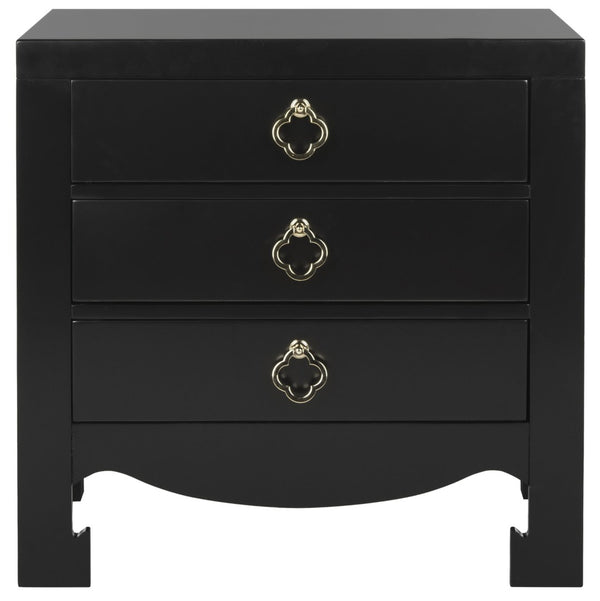 Safavieh Nero Modern 3-Drawer Nightstand With Elegant Curves, Brass Accents & Generous Storage Solution FOX6274A