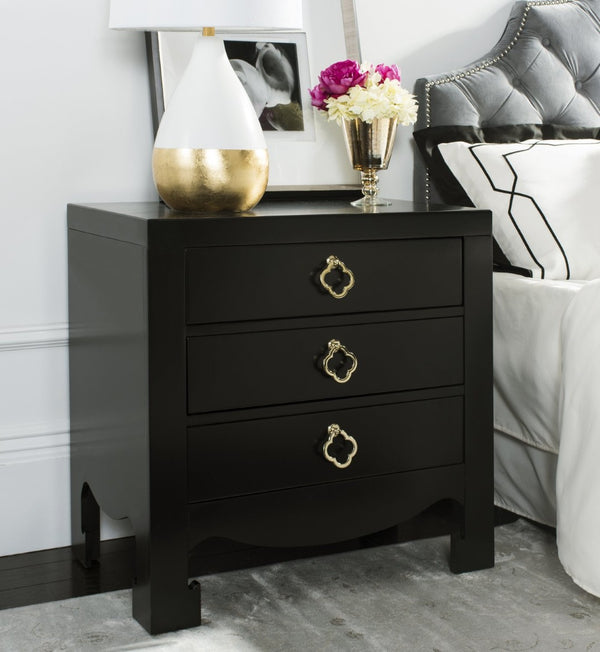 Safavieh Nero Modern 3-Drawer Nightstand With Elegant Curves, Brass Accents & Generous Storage Solution FOX6274A