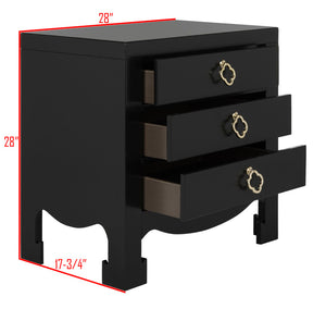 Safavieh Nero Modern 3-Drawer Nightstand With Elegant Curves, Brass Accents & Generous Storage Solution FOX6274A