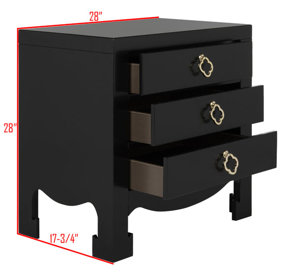Safavieh Nero Modern 3-Drawer Nightstand With Elegant Curves, Brass Accents & Generous Storage Solution FOX6274A