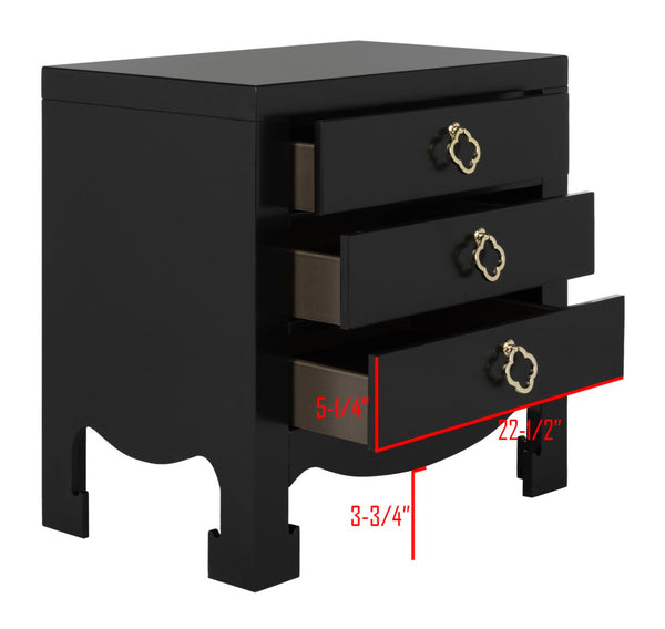 Safavieh Nero Modern 3-Drawer Nightstand With Elegant Curves, Brass Accents & Generous Storage Solution FOX6274A