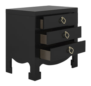 Safavieh Nero Modern 3-Drawer Nightstand With Elegant Curves, Brass Accents & Generous Storage Solution FOX6274A