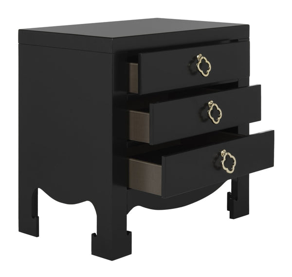 Safavieh Nero Modern 3-Drawer Nightstand With Elegant Curves, Brass Accents & Generous Storage Solution FOX6274A