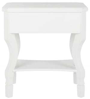 Safavieh Alaia Modern Nightstand With Elegant Curved Legs And Chic Silver Hardware For Timeless Bedroom Style White FOX6275A
