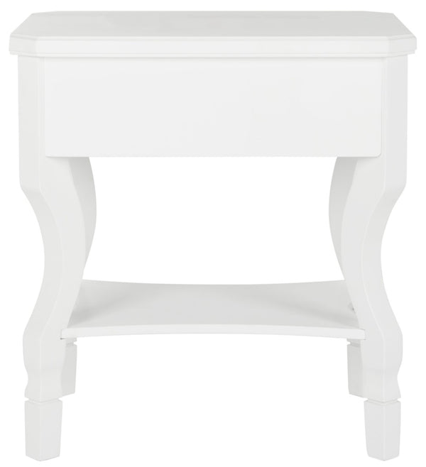 Safavieh Alaia Modern Nightstand With Elegant Curved Legs And Chic Silver Hardware For Timeless Bedroom Style White FOX6275A