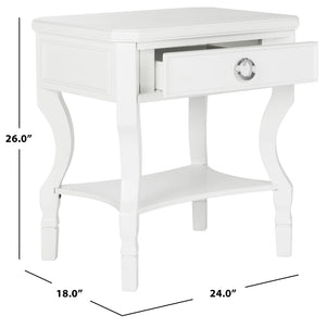 Safavieh Alaia Modern Nightstand With Elegant Curved Legs And Chic Silver Hardware For Timeless Bedroom Style White FOX6275A