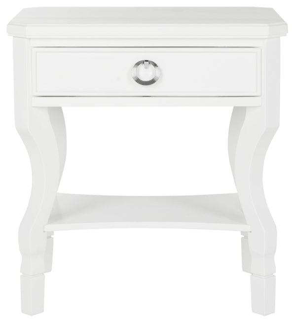 Safavieh Alaia Modern Nightstand With Elegant Curved Legs And Chic Silver Hardware For Timeless Bedroom Style White FOX6275A
