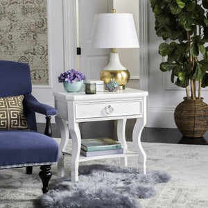 Safavieh Alaia Modern Nightstand With Elegant Curved Legs And Chic Silver Hardware For Timeless Bedroom Style White FOX6275A