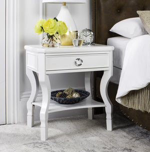 Safavieh Alaia Modern Nightstand With Elegant Curved Legs And Chic Silver Hardware For Timeless Bedroom Style White FOX6275A