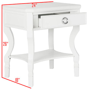 Safavieh Alaia Modern Nightstand With Elegant Curved Legs And Chic Silver Hardware For Timeless Bedroom Style White FOX6275A