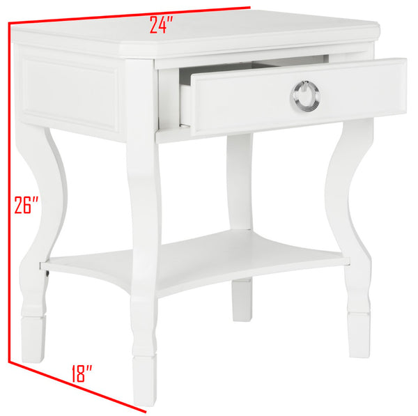 Safavieh Alaia Modern Nightstand With Elegant Curved Legs And Chic Silver Hardware For Timeless Bedroom Style White FOX6275A